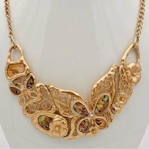 Unique Gold-tone Butterfly Statement Necklace
